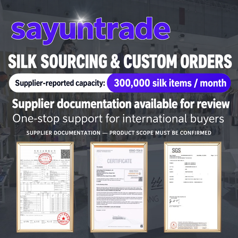 19 Momme Mulberry Silk Sleep Mask Gift Box SAYUNTRADE silk sourcing and custom orders. Capacity is supplier-reported; documents shown belong to the supplier.
